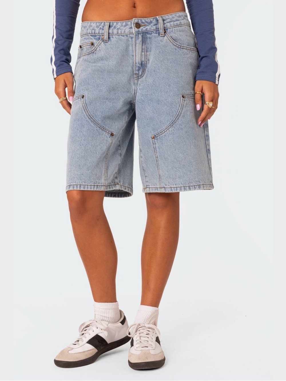 Edikted Jacqui Low Rise Denim Bermuda Shorts